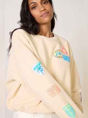 NWOT Daydreamer Destination Patches Oversized Crewneck Sweatshirt, Size L